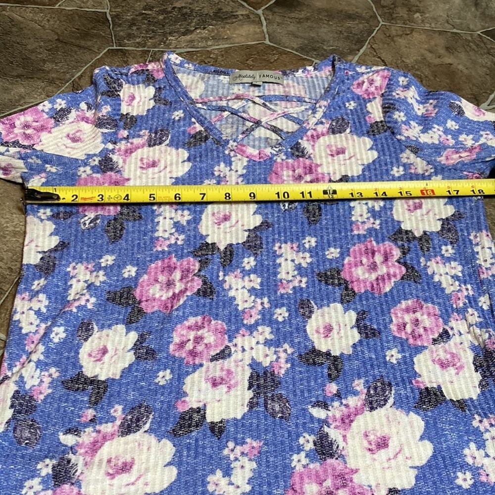 Absolutely Famous Floral Lightweight 3/4 Sleeve Top Sz L - Picture 4 of 10